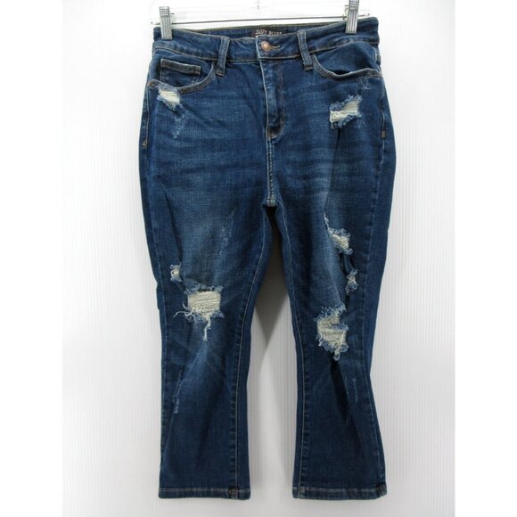 Judy Blue Denim - Judy Jeans 7 Blue Capri Fit Denim Grunge Distressed Pants Juniors